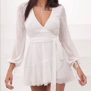Lexi Ruffle Wrap Dress in Ivory Dotted Chiffon